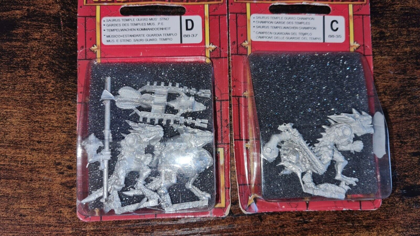 Warhammer Lizardmen Seraphon Temple Guard Champion And Command Metal Blisters.